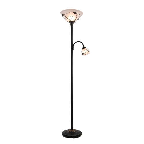 71 Dark Bronze Torchiere Floor Lamp with Adjustable Reading Lamp