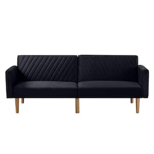 77.2 in. Black Velvet Twin Size Sofa Bed