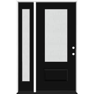 Legacy 51 in. x 80 in. 3/4 Lite Rain Glass LHIS Primed Black Finish Fiberglass Prehung Front Door with 12 in. SL