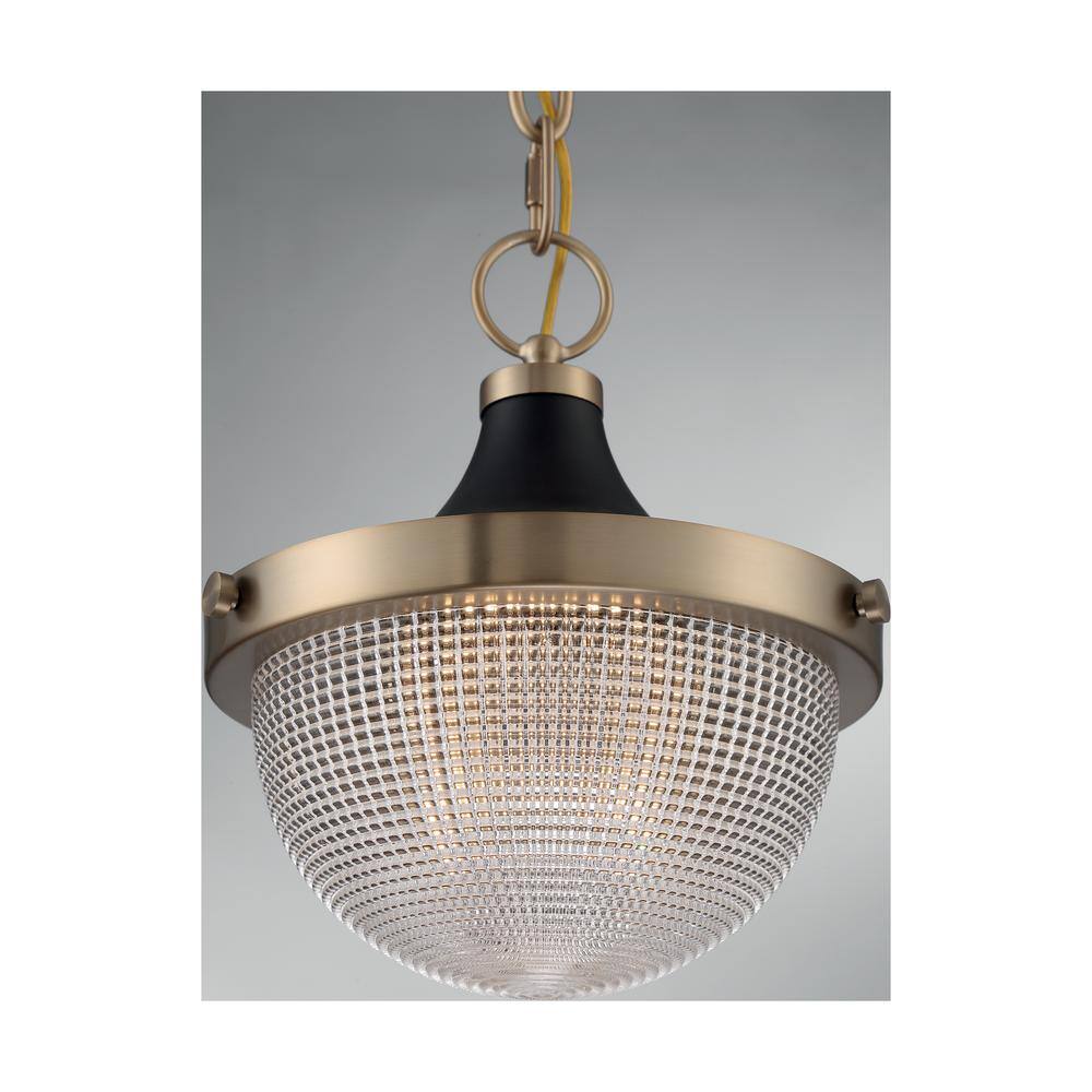 Small Burnished Brass and Glass Bowl Pendant Light