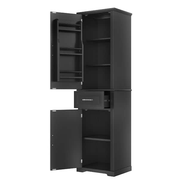 20.00 in. W x 15.80 in. D x 72.10 in. H Black Bathroom Linen Cabinet Storage Cabine with Adjustable Shelf