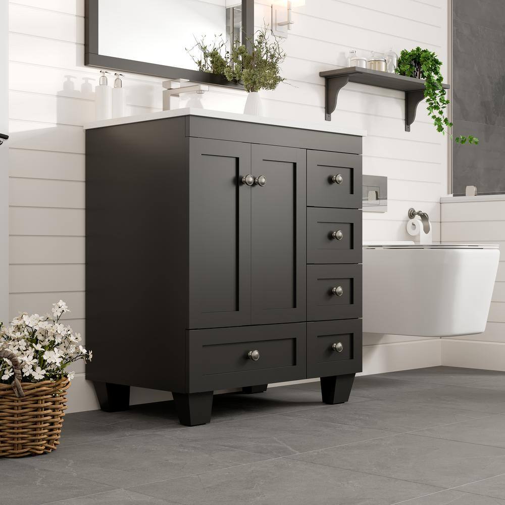 Espresso 30" Bathroom Vanity with White Carrara Quartz Top