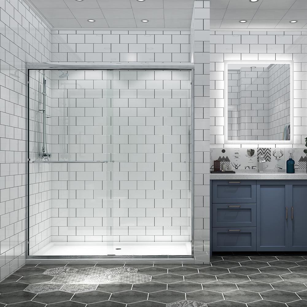 60'' Chrome Framed Sliding Shower Door with Clear Glass
