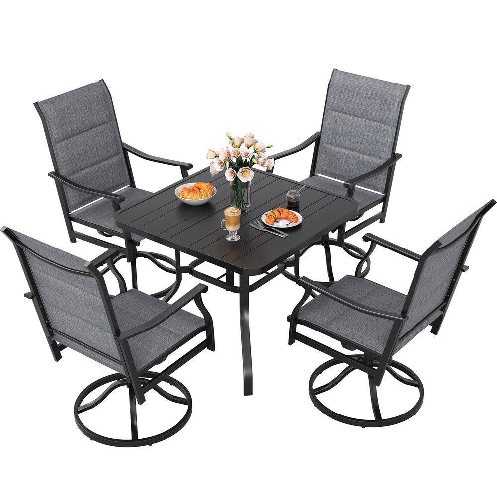 5-Piece Black Patio Dining Set in Grey with Paded Textilene Swivel Chairs and Table for Poolside, Backyard price history on PriceWatchPro