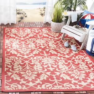 Courtyard Red/Natural 5 ft. x 8 ft. Floral Indoor/Outdoor Patio  Area Rug