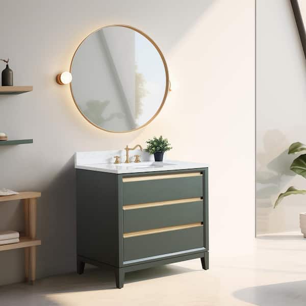 36 in. W x 22 in. D x 34 in. H Single Sink Bathroom Vanity in Vintage Green with Engineered Marble Top