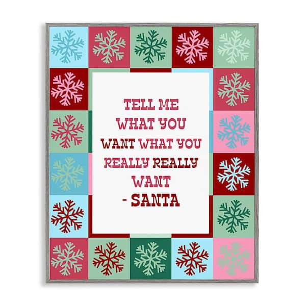 Stupell Industries Funny Santa What You Want by Lil' Rue 1 Piece Framed Graphic Print Typography Poster Art Print 20 in. x 16 in.