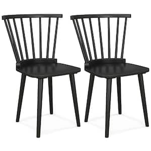 Black Rubber Wood Windsor Dining Chairs with Spindle Back for Living Room Set of 2