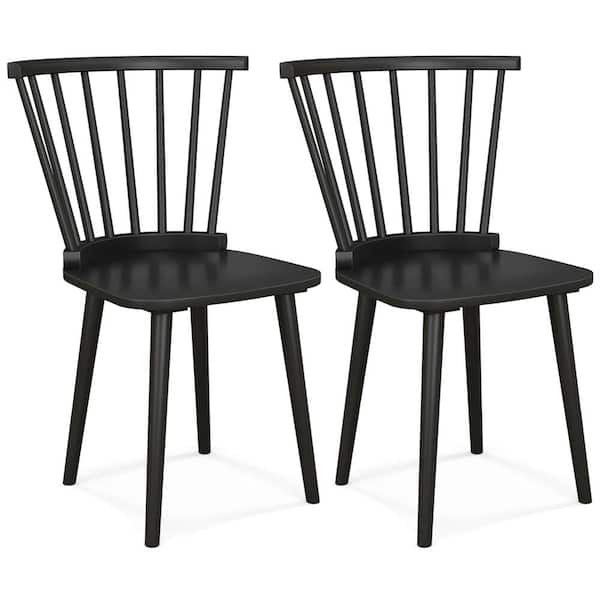Costway Black Rubber Wood Windsor Dining Chairs with Spindle Back for Living Room Set of 2