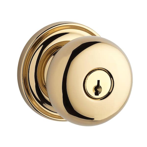 Baldwin Reserve Round Lifetime Polished Brass Keyed Entry Door Knob with Traditional Round Rose