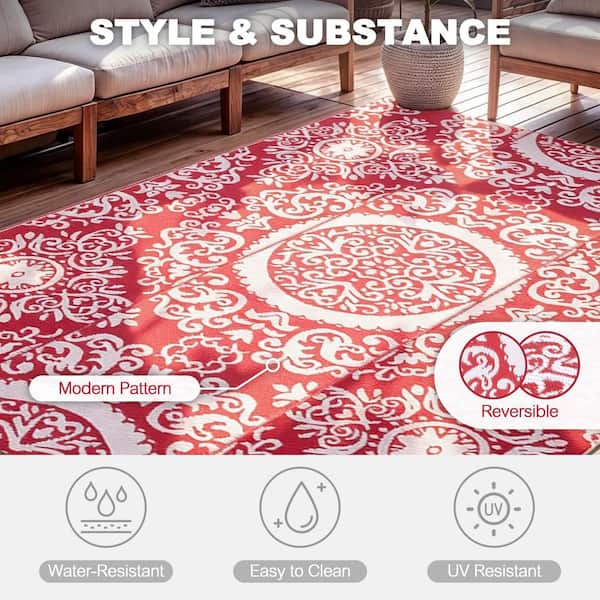 Nuu Garden Red and White 6 ft. x 9 ft. Rectangular Moroccan