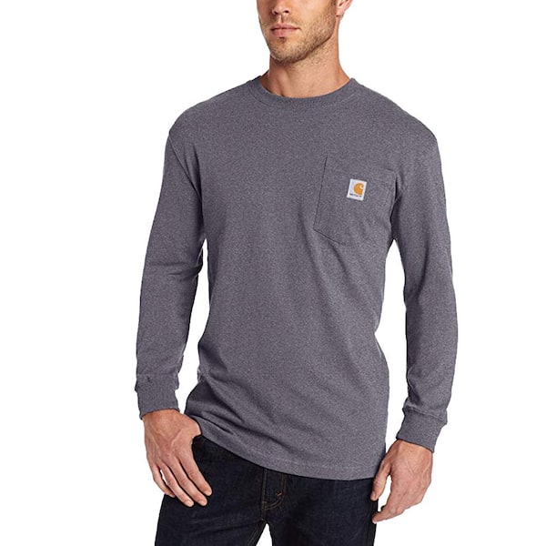 Carhartt Men's Regular Medium Carbon Heather Cotton/Polyester Long-Sleeve  T-Shirt K126-CRH - The Home Depot