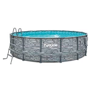 16 ft. Round 48 in. Deep Metal Frame Above Ground Pool, Stone Slate