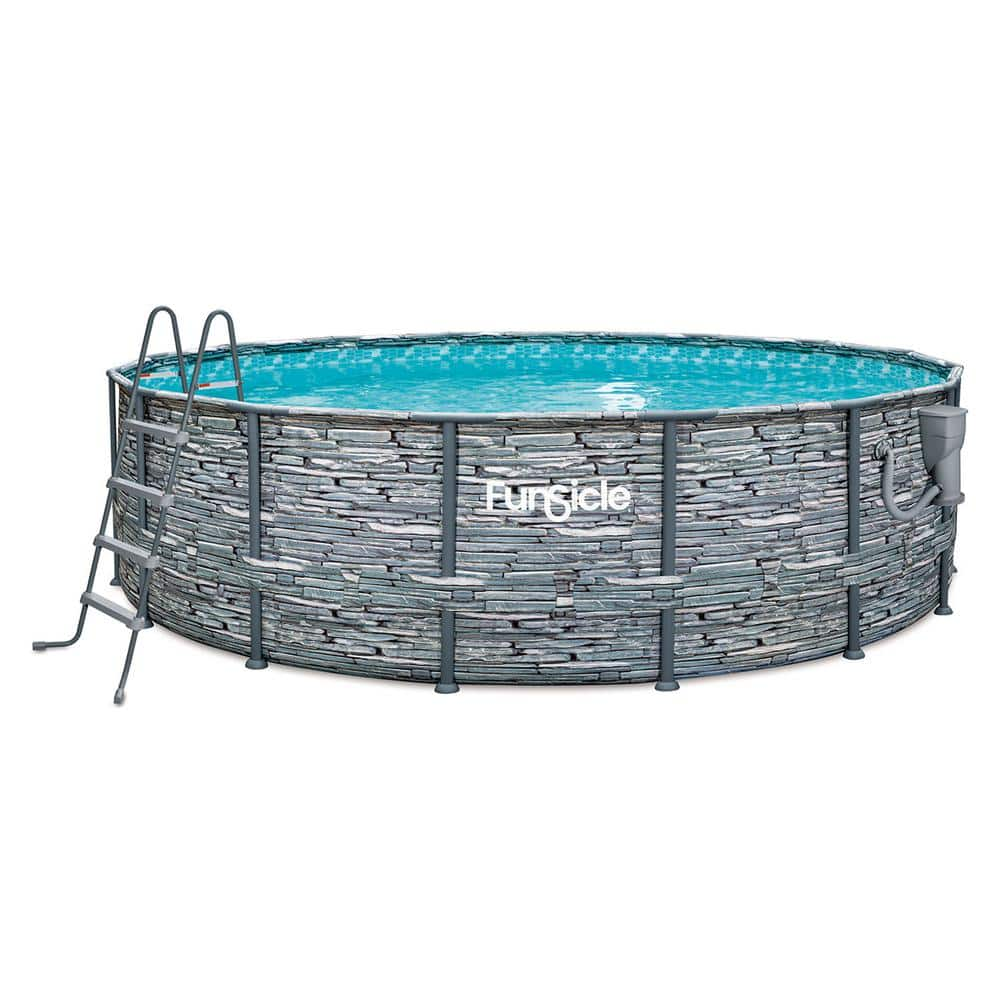 Funsicle 16 ft. Round 48 in. Deep Metal Frame Above Ground Pool, Stone