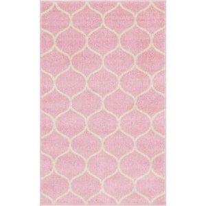Trellis Frieze Rounded Light Pink 3 ft. 3 in. x 5 ft. 3 in. Area Rug
