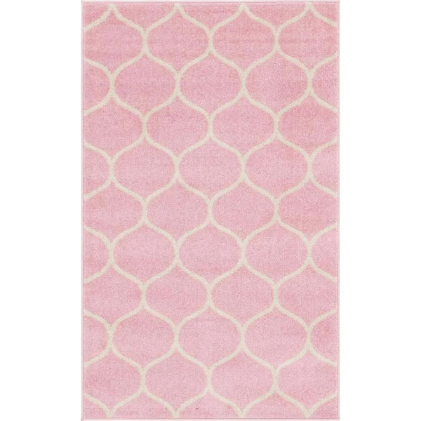 Unique Loom Trellis Frieze Rounded Light Pink 3 ft. 3 in. x 5 ft. 3 in. Area Rug