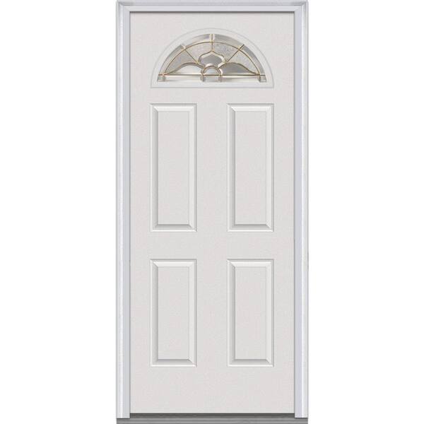 MMI Door 32 in. x 80 in. Master Nouveau Right-Hand Fan Lite 4-Panel Classic Primed Steel Prehung Front Door