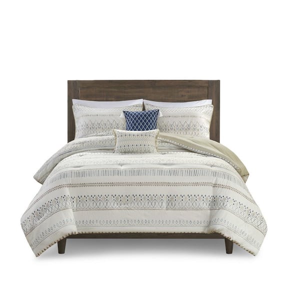 Unbranded Taupe Printed Polyester Seersucker King Comforter Set with Throw Pillows (5-Piece)