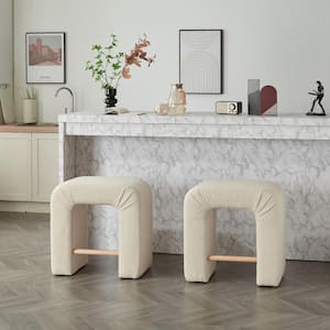 Sents Upholstered Boucle Stools with Footrest, Wood Frame, Cream