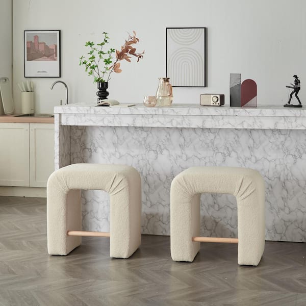 CHRISTOPHER KNIGHT HOME Sents 24 in. Upholstered Boucle Stools with Footrest, Wood Frame, Cream