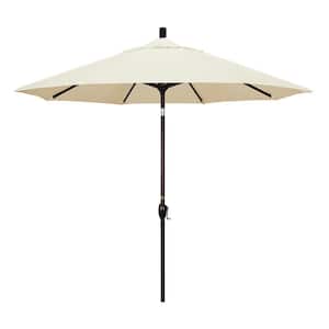 9 ft. Bronze Aluminum Pole Market Aluminum Ribs Push Tilt Crank Lift Patio Umbrella in Canvas Sunbrella