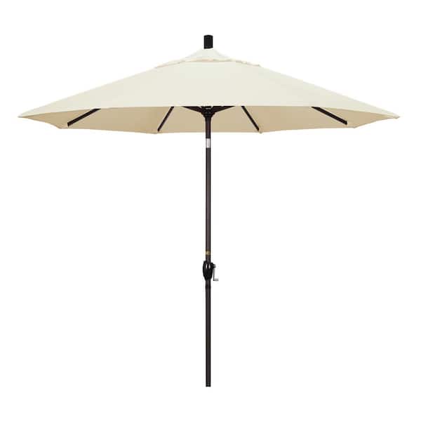 California Umbrella 9 ft. Bronze Aluminum Pole Market Aluminum Ribs Push Tilt Crank Lift Patio Umbrella in Canvas Sunbrella