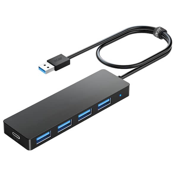 Lukyamzn USB Hub 4 Ports Multiple USB 3.0 Splitter with Type C Power Port Extender for Laptop PC Desktop 2 ft. Cable