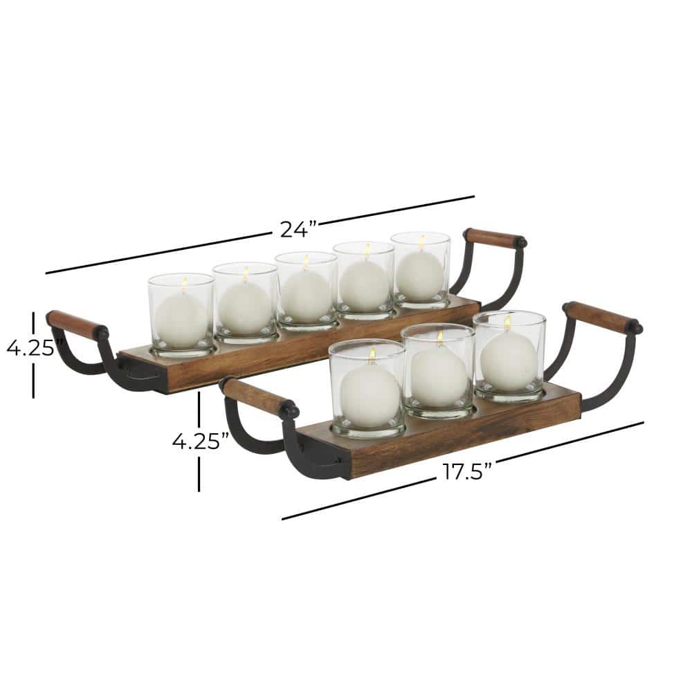 Rustic Elegance Mango Wood 8-Votive Candelabra Set