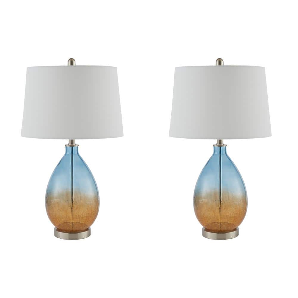 Cortina 26" Blue and Amber Ombre Glass Table Lamp Set with Drum Shade