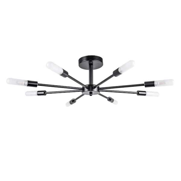 RRTYO Elektra 29 in. 8-Light Black Semi-Flush Mount