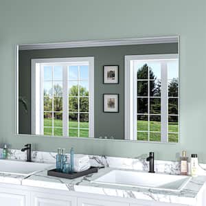 55 in. W x 30 in. H Silver Aluminum Rectangle Framed Tempered Glass Wall-Mounted Bathroom Mirror