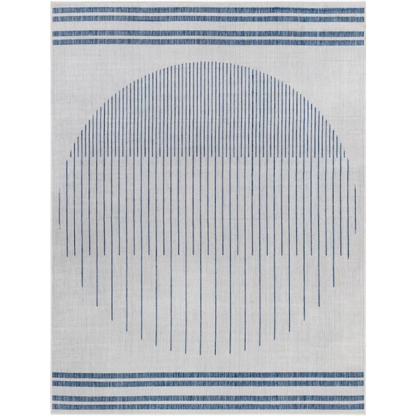 Long Beach Gray/Blue Circle 5 ft. x 7 ft. Indoor/Outdoor Area Rug