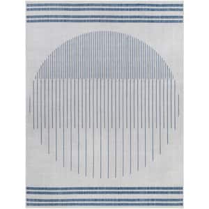 Long Beach Gray/Blue Circle 7 ft. x 9 ft. Indoor/Outdoor Area Rug