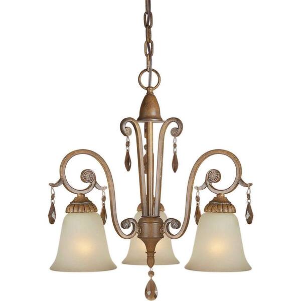 Forte Lighting 3-Light Rustic Sienna Chandelier with Shaded Umber Glass