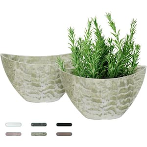 Modern 12 in. L x 12 in. W x 12 in. H Green Plastic Oval Indoor Planter (2-Pack)