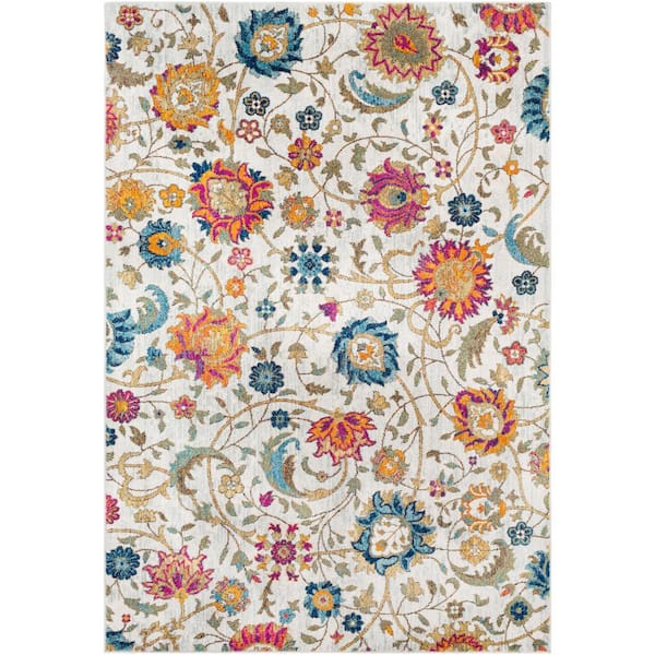 Kassandra Light Grey 7 ft. 10 in. x 10 ft. 3 in. Floral Area Rug