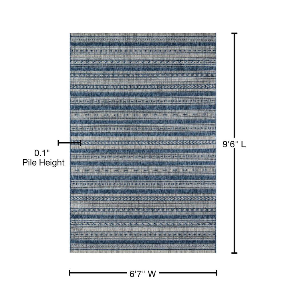 Chambray Blue Synthetic Braided 6'7" x 9'6" Easy-Care Area Rug