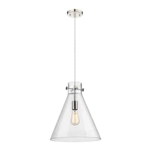 Newton Cone 100-Watt 1 Light Polished Nickel Shaded Pendant Light with Clear glass Clear Glass Shade
