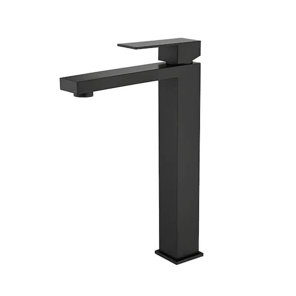 WOWOW Single Handle Single Hole High Arc Bathroom Faucet with Supply Line Included in Matte Black