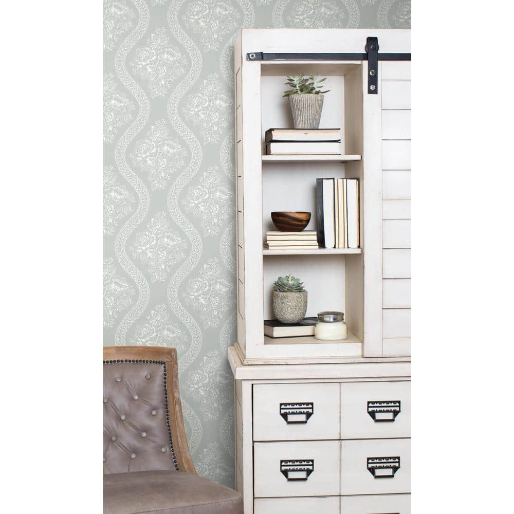 White and Blue Floral Pre-pasted Vinyl Wallpaper