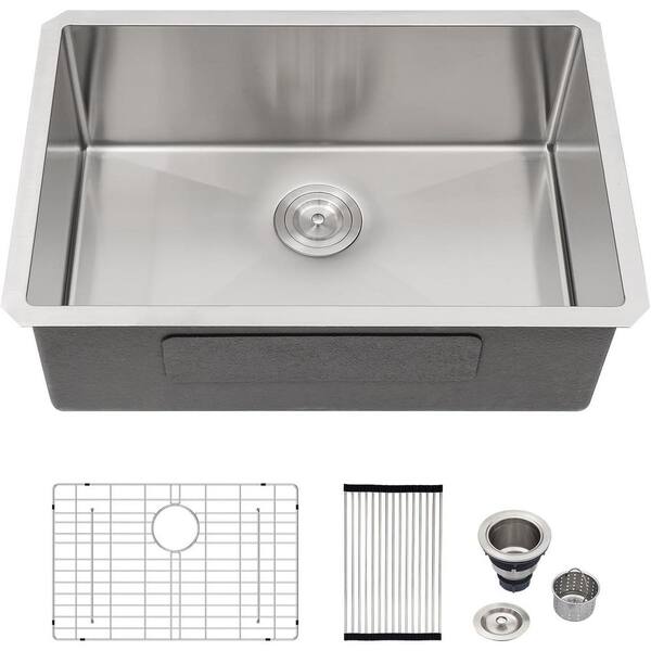Cozzivita 30 Inch Undermount Kitchen Sink - 10" Deep Single Bowl Stainless Steel Workstation Sink