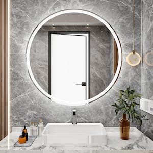 20 in. W x 20 in. H Round Frameless Wall LED Bathroom Vanity Mirror with Dimmable Smart Touch Button in Silver