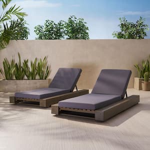 Broadway Sandblast Grey Removable Cushions Wood Outdoor Chaise Lounge with Dark Grey Cushions (2-Pack)