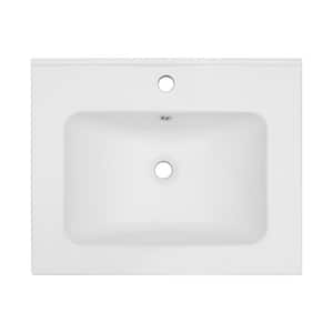 24 in. Drop-In Ceramic Bathroom Sink in White with 1-Faucet Hole and Overflow