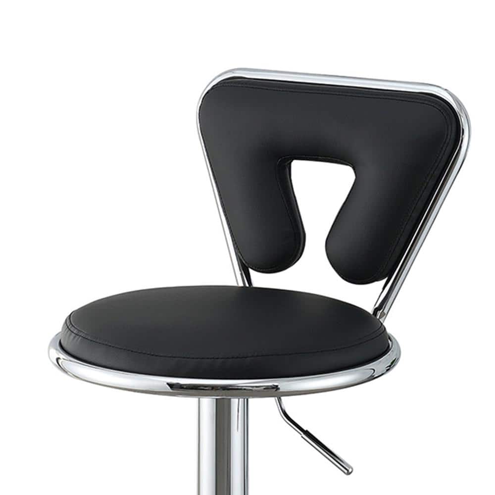 Adjustable Black Faux Leather Swivel Barstool with Metal Base