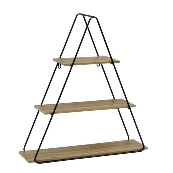 24 in. x 7 in. Brown Metal Triangle Design Decorative Wall Shelf