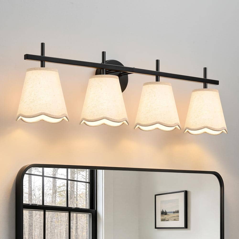 31 In. 4-Light Black Indoor Vanity Light with Linen Shade price history on PriceWatchPro