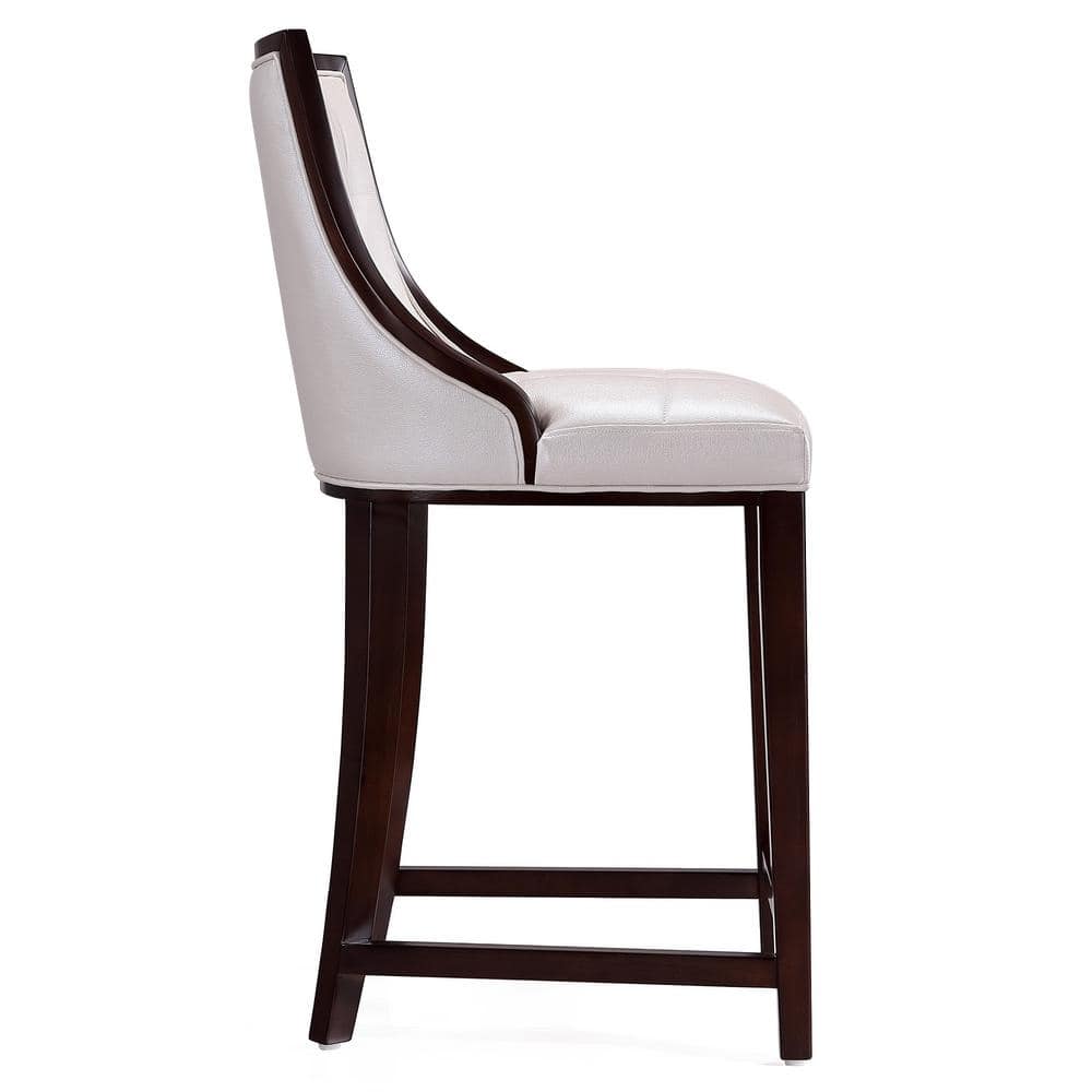 Pearl White and Walnut Faux Leather Counter Stools, Set of 2