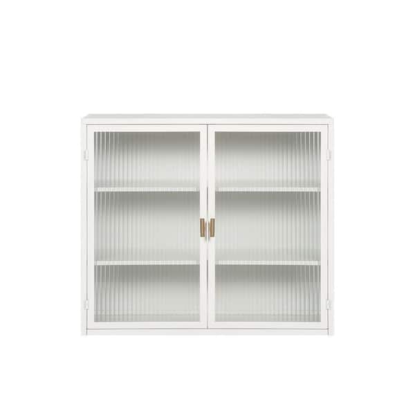 Unbranded 27.60 in. W x 9.10 in. D x 23.60 in. H Glass Door Bathroom Storage Wall Cabinet in White With Detachable Shelves