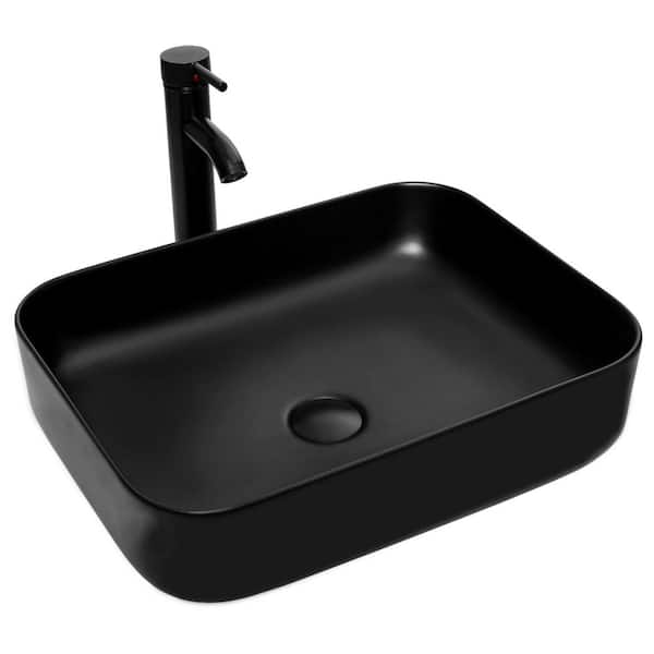 Tahanbath Ceramic Rectangular Vessel Sink with Stainless Steel Faucet and Pop-Up Drain in Oil Rubbered Bronze